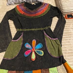 Gypsy Rose Colorful Embroidered Long Sleeve Dress